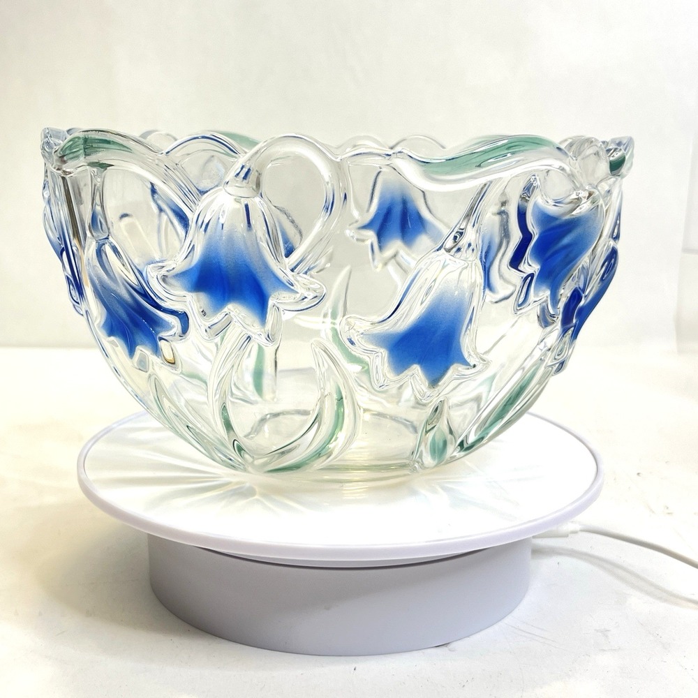 Crystal Mikasa Serving Bowl Bluebells Raised Blue And Green Floral 8" Germany